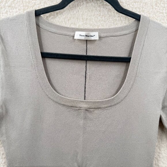 There Was One Scoop Neck Short sleeve Sweater Mini Dress Taupe Beige Knit - Picture 3 of 12